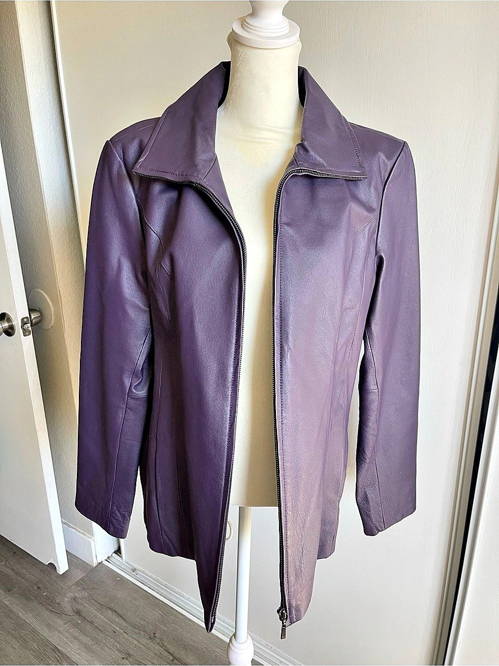 Jones New York Leather Moto Jacket in Purple Size Medium Like New